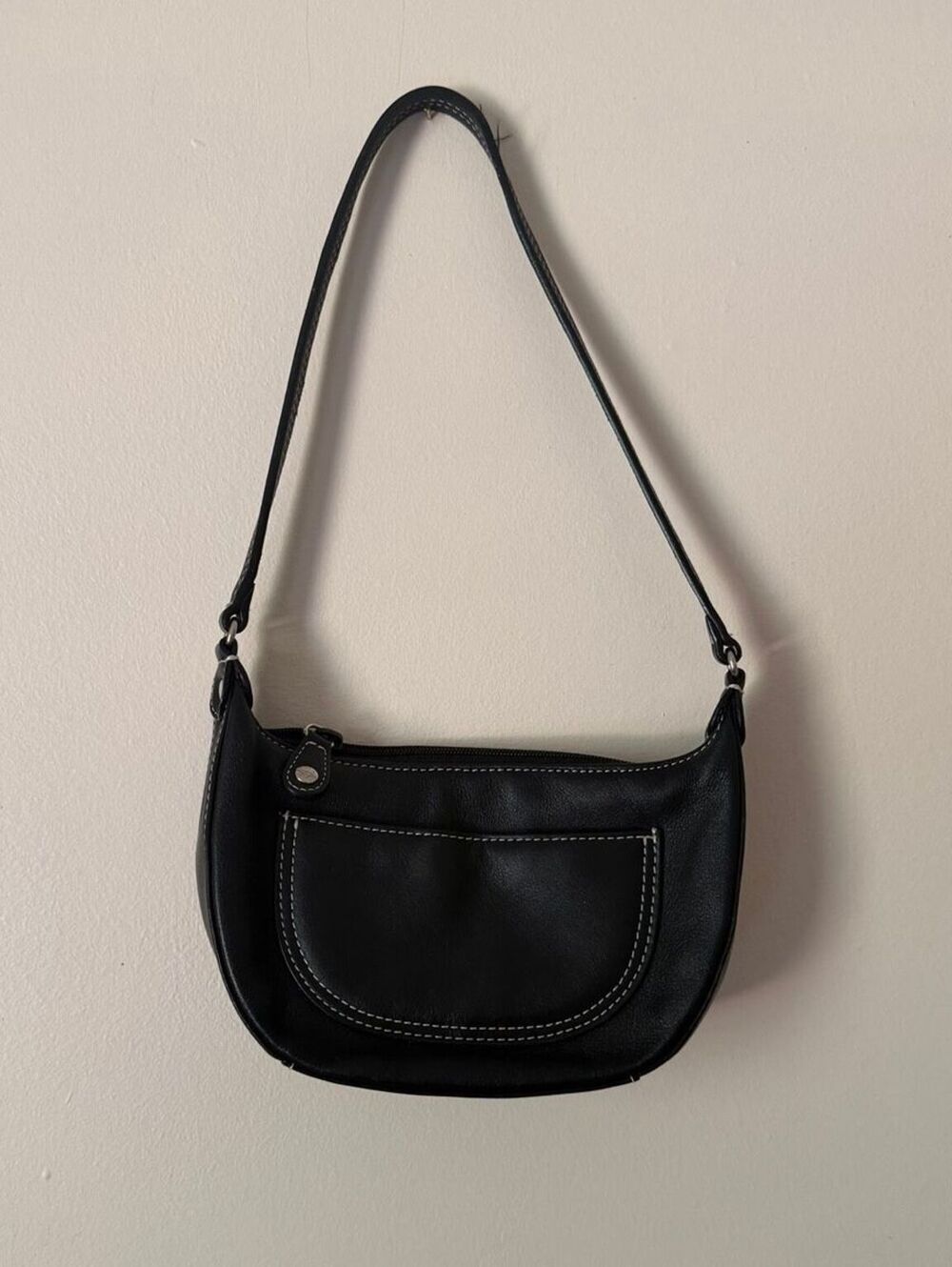 Genuine Leather Black Crescent Shoulder Bag Purse Y2K Etienne Aigner